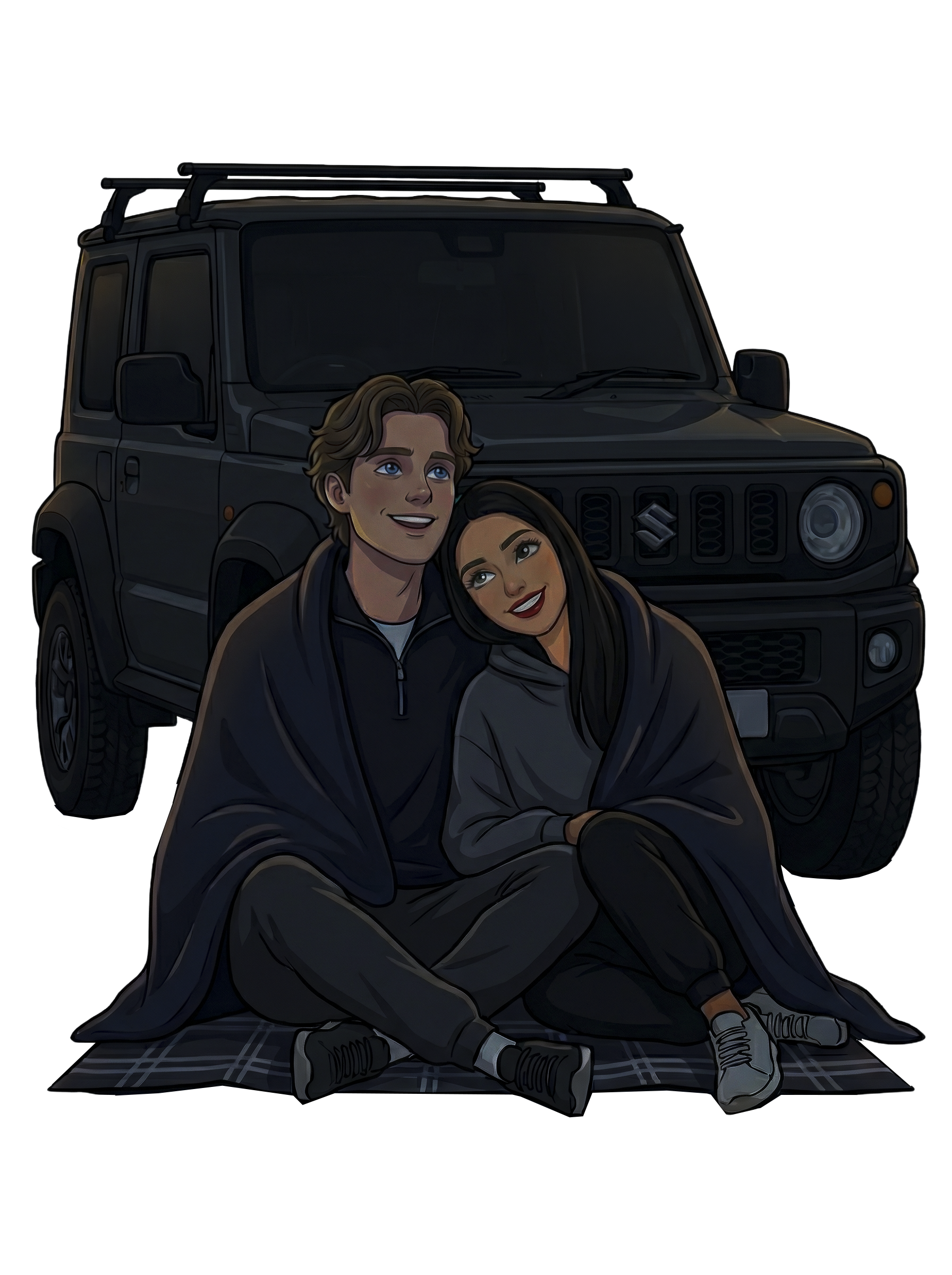 Couple sitting on a blanket gazing at stars